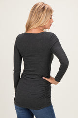 Charcoal Soft Knit Ruched Top