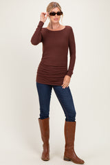Brown Soft Knit Ruched Top