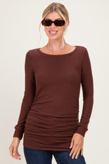 Brown Soft Knit Ruched Top