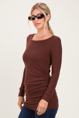 Brown Soft Knit Ruched Top