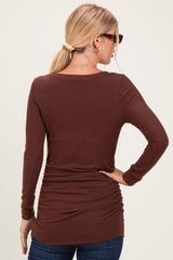 Brown Soft Knit Ruched Top