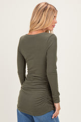 Olive Soft Knit Ruched Top