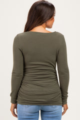 Olive Soft Knit Ruched Maternity Top