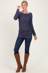 Navy Soft Knit Ruched Top
