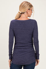 Navy Soft Knit Ruched Top