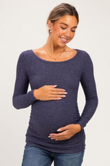 Navy Soft Knit Ruched Maternity Top