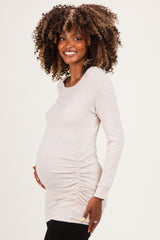 Beige Soft Knit Ruched Maternity Top