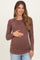 Brown Ribbed Scoop Neck Long Sleeve Maternity Top