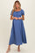 Blue Square Neck Puff Sleeve Maternity Midi Dress
