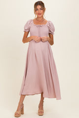 Mauve Square Neck Puff Sleeve Maternity Midi Dress