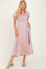 Mauve Square Neck Puff Sleeve Maternity Midi Dress