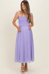 Lavender Shoulder Tie Maternity Midi Dress