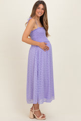 Lavender Shoulder Tie Maternity Midi Dress