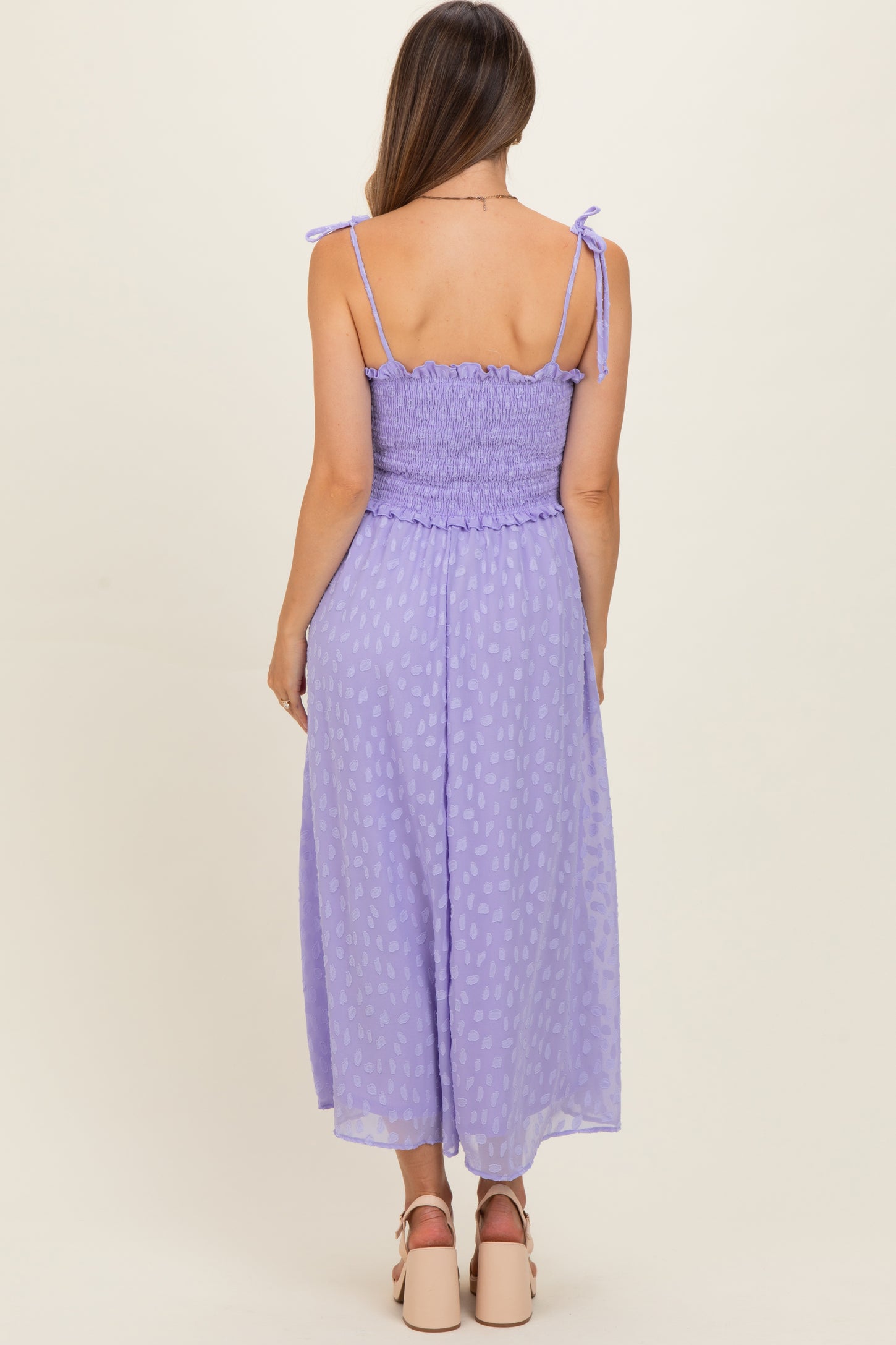 Lavender Shoulder Tie Maternity Midi Dress