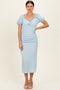 Light Blue Knit Twisted Bust Short Sleeve Midi Dress