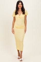 Yellow Knit Twisted Bust Short Sleeve Maternity Midi Dress