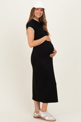 Black Contrast Trim Short Sleeve Maternity Midi Dress