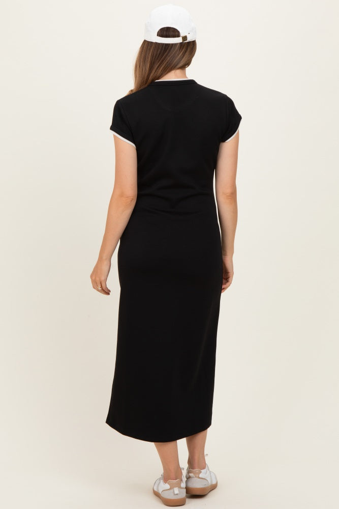 Black Contrast Trim Short Sleeve Maternity Midi Dress