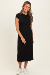 Black Contrast Trim Short Sleeve Midi Dress