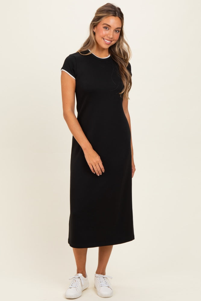 Black Contrast Trim Short Sleeve Maternity Midi Dress