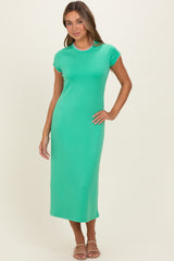 Green Contrast Trim Short Sleeve Midi Dress
