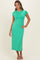 Green Contrast Trim Short Sleeve Midi Dress