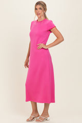 Fuchsia Contrast Trim Short Sleeve Midi Dress