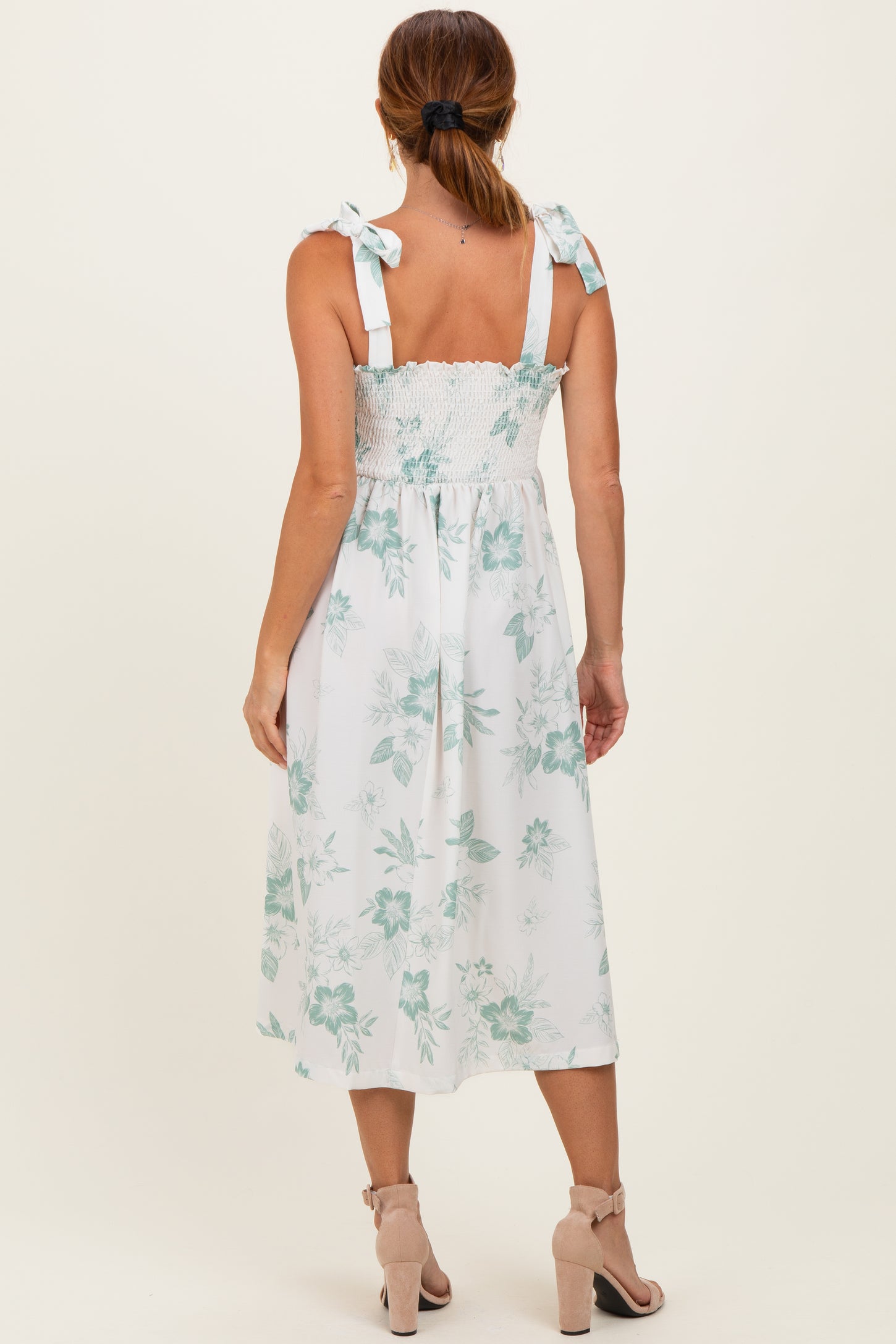 Sage Floral Smocked Midi Dress
