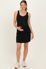 Black Ribbed Maternity Active Romper Dress