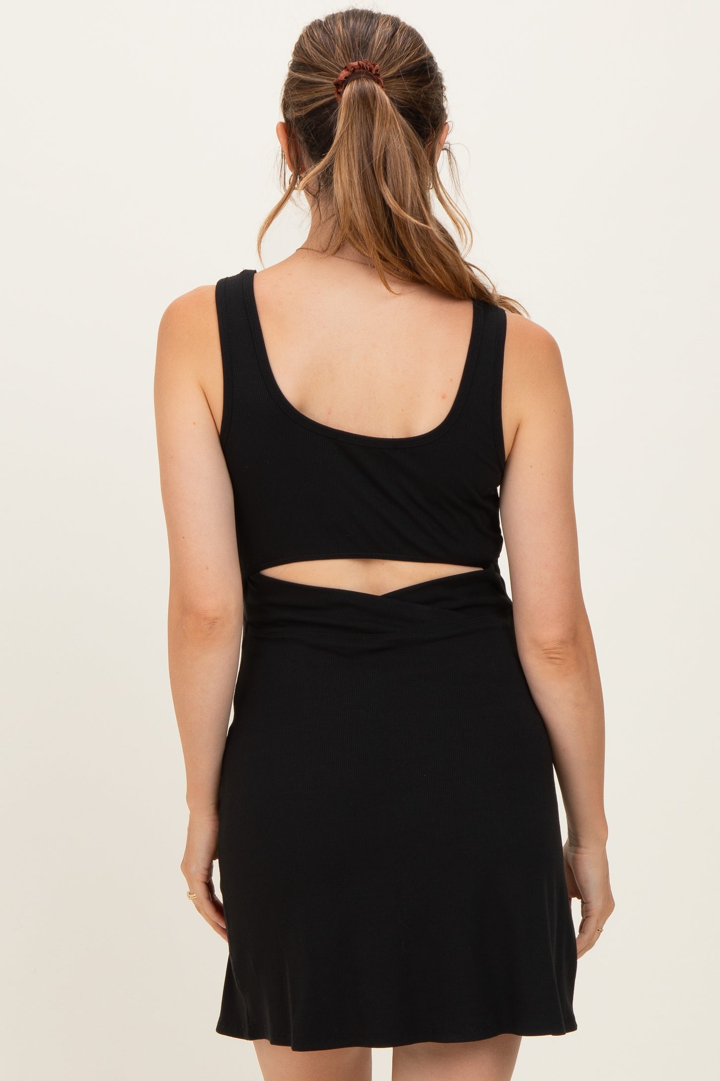 Black Ribbed Maternity Active Romper Dress