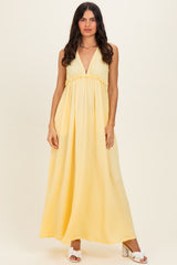 Yellow Sleeveless Deep V-Neck Maxi Dress