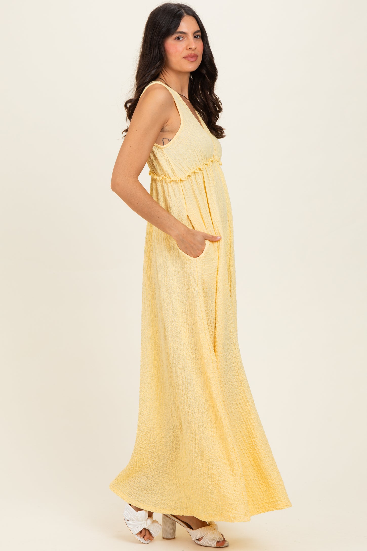 Yellow Sleeveless Deep V-Neck Maxi Dress