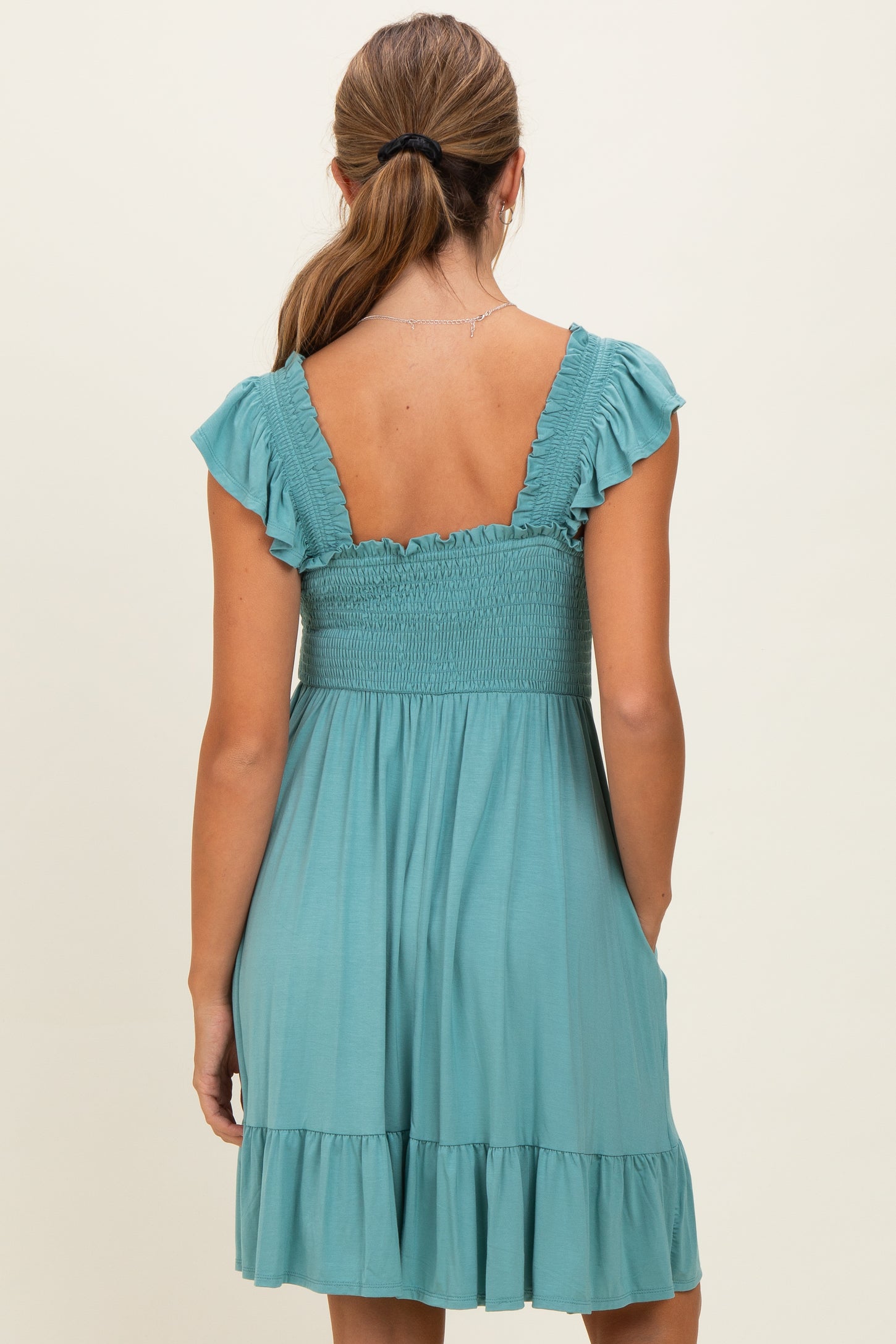 Sage Smocked Tiered Mini Dress