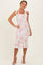 Peach Floral Shoulder Tie Fitted Midi Dress