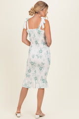 Sage Floral Shoulder Tie Fitted Midi Dress
