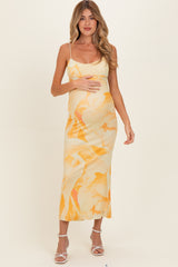 Butter Yellow Floral Cutout Back Maternity Maxi Dress