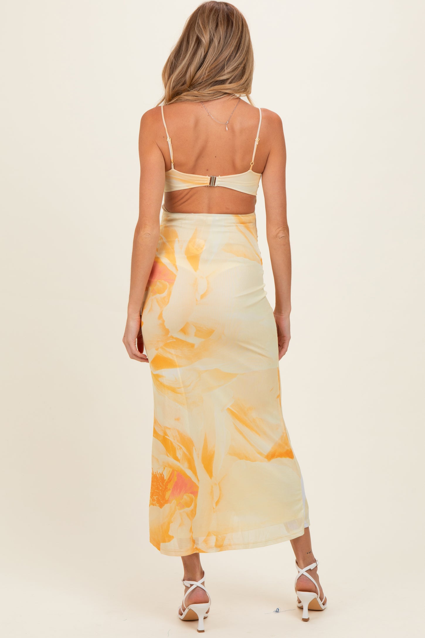 Butter Yellow Floral Cutout Back Maternity Maxi Dress