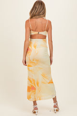 Butter Yellow Floral Cutout Back Maternity Maxi Dress