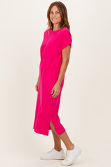 Fuchsia Pocket Front Midi T-Shirt Dress
