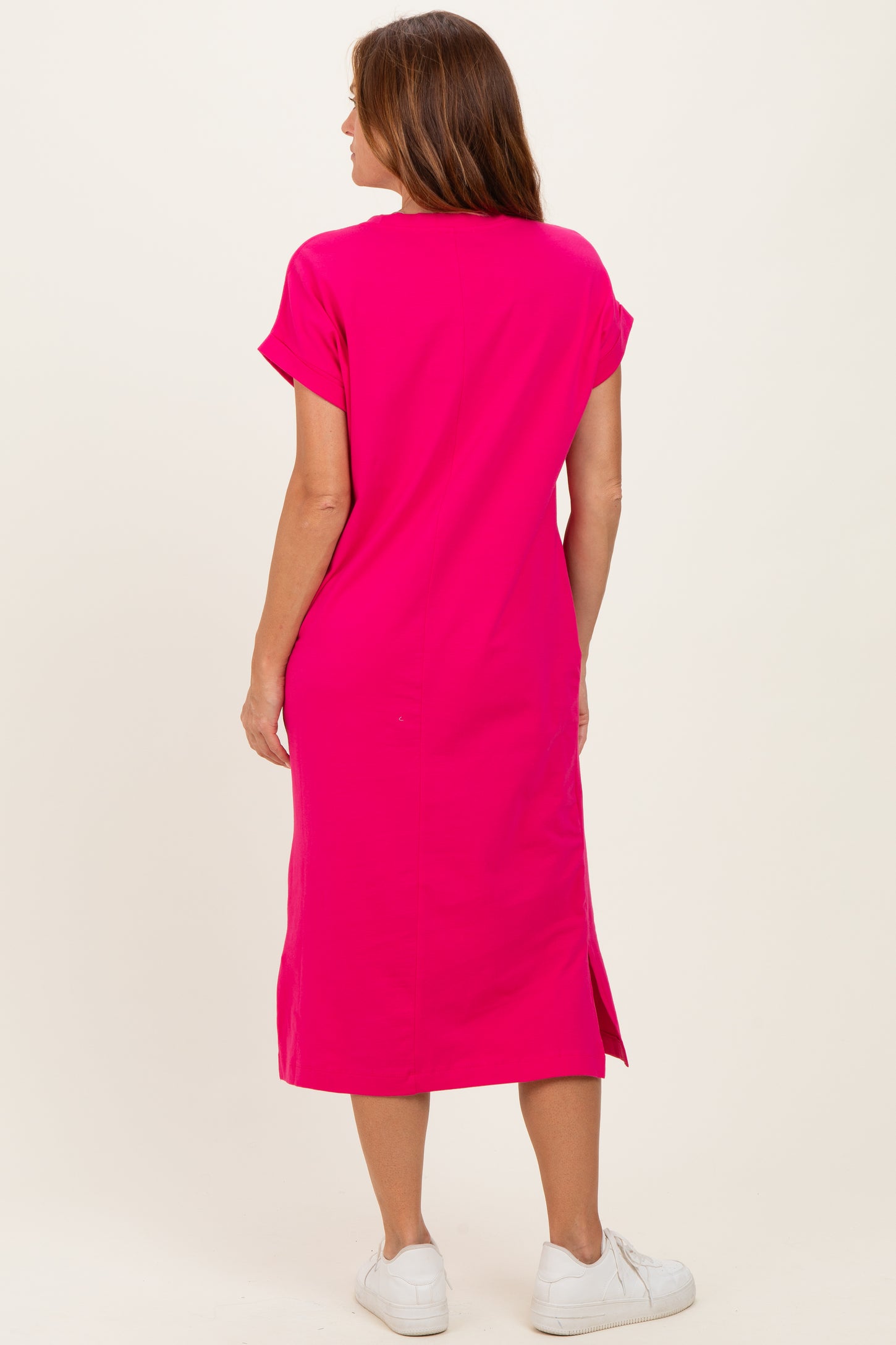 Fuchsia Pocket Front Midi T-Shirt Dress