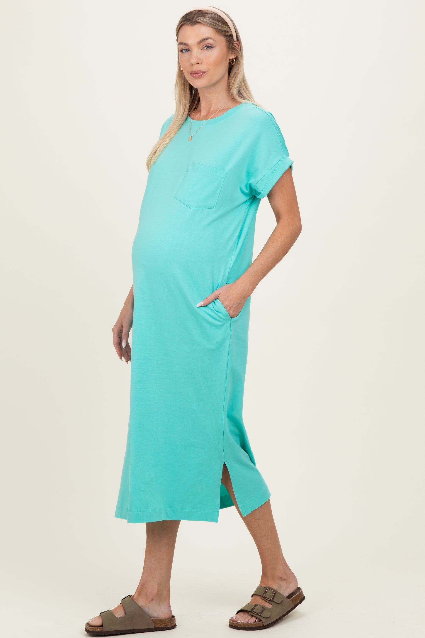 Mint Pocket Front Maternity Midi T-Shirt Dress