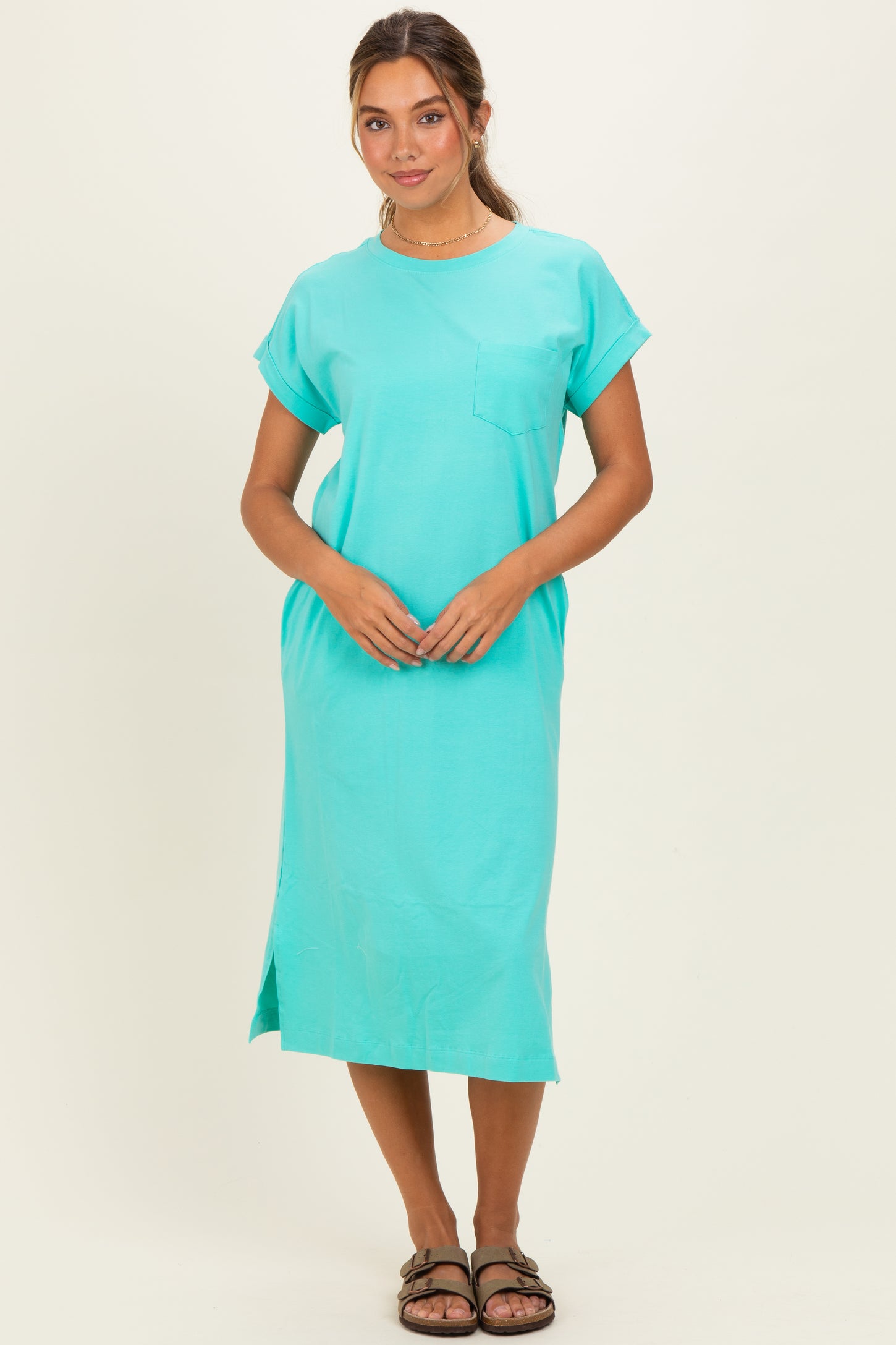 Mint Pocket Front Maternity Midi T-Shirt Dress