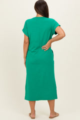 Kelly Green Pocket Front Maternity Midi T-Shirt Dress