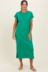 Kelly Green Pocket Front Midi T-Shirt Dress