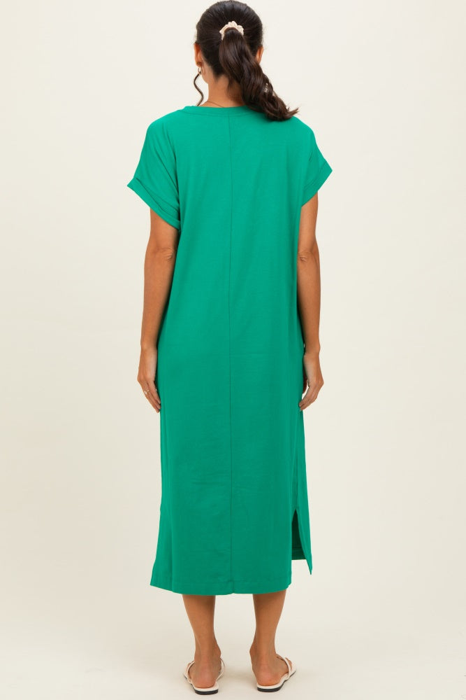 Kelly Green Pocket Front Midi T-Shirt Dress
