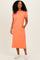 Peach Coral Pocket Front Midi T-Shirt Dress