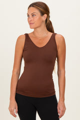 Brown Sleeveless Fitted Tank Top