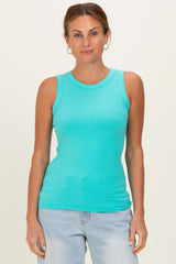 Mint Ribbed High Neck Maternity Tank Top
