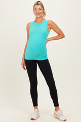 Mint Ribbed High Neck Maternity Tank Top