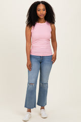 Light Pink Ribbed High Neck Tank Top